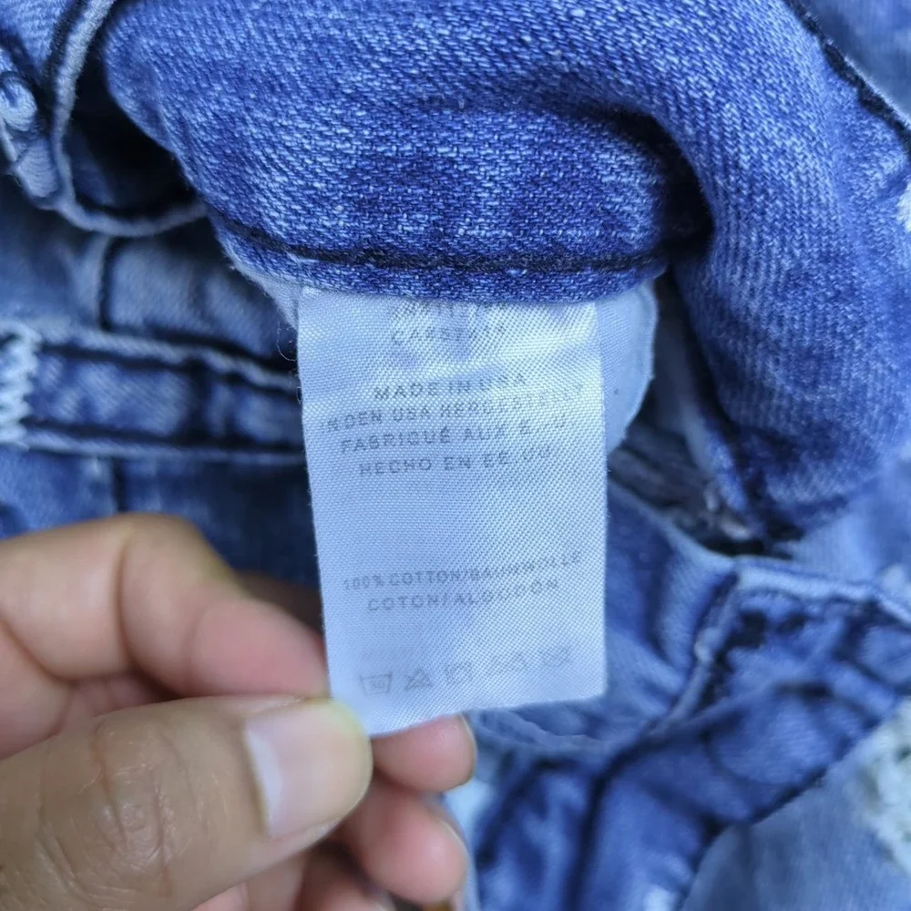 True Religion Ricky Jeans Mens 34x31 Blue Distressed Stone Wash Flap Pockets USA